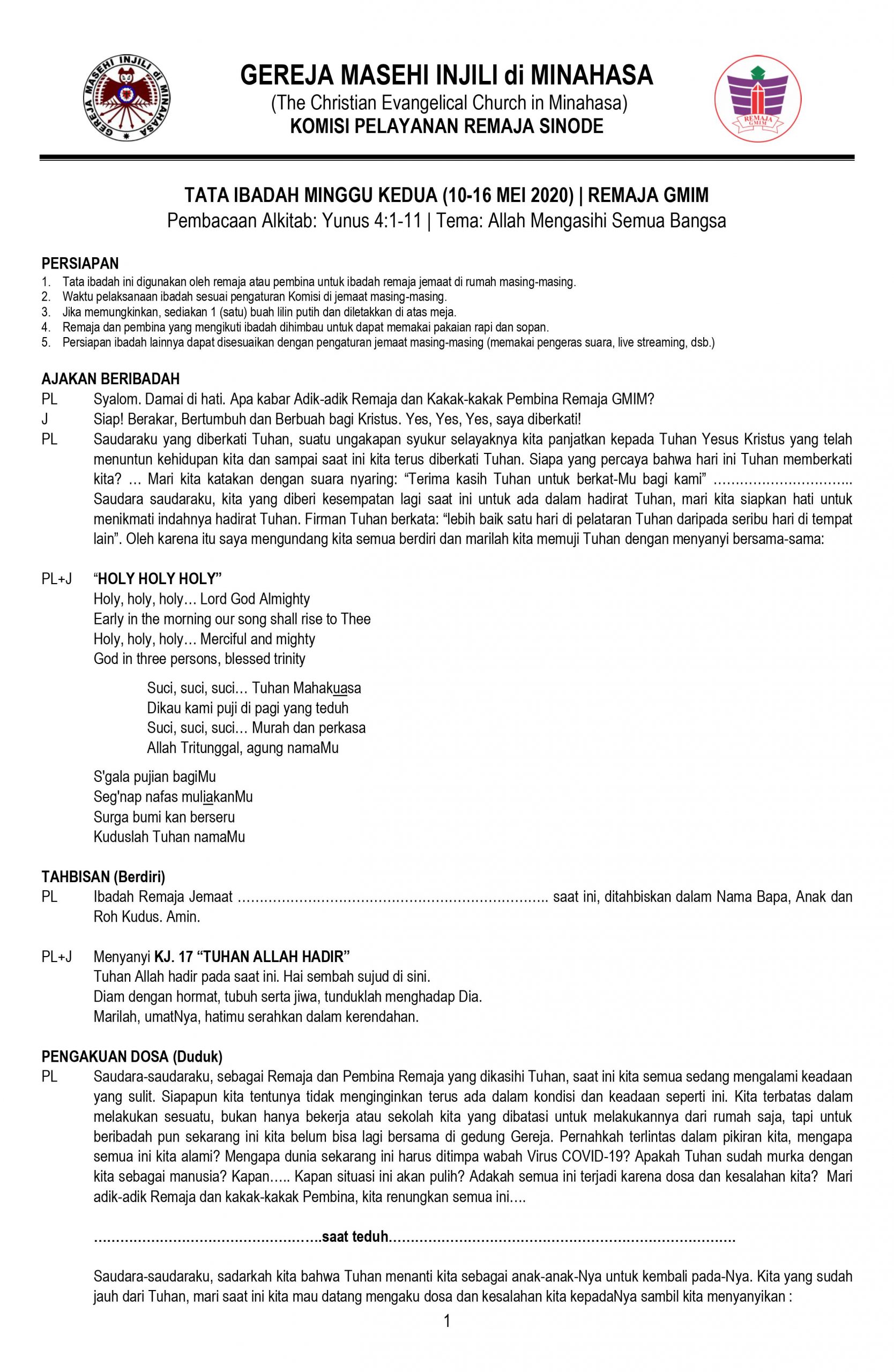 Tata Ibadah Minggu Kedua 10 16 Mei 2020 Remaja Gmim Dodoku Gmim
